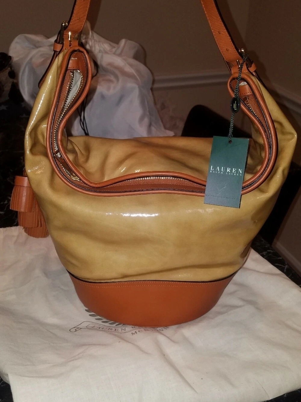 Lauren Ralph Lauren Two-Tone Tan & Camel Hobo Bag